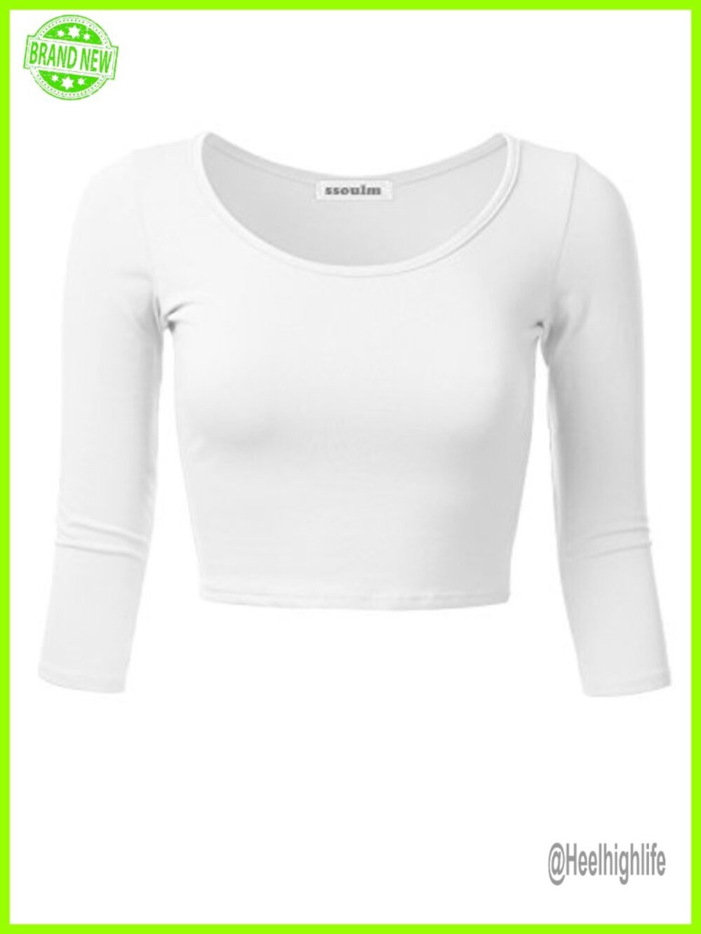 Womens Cotton 3/4 Sleeve Scoop Neck Slim Fit Crop Top Pullover